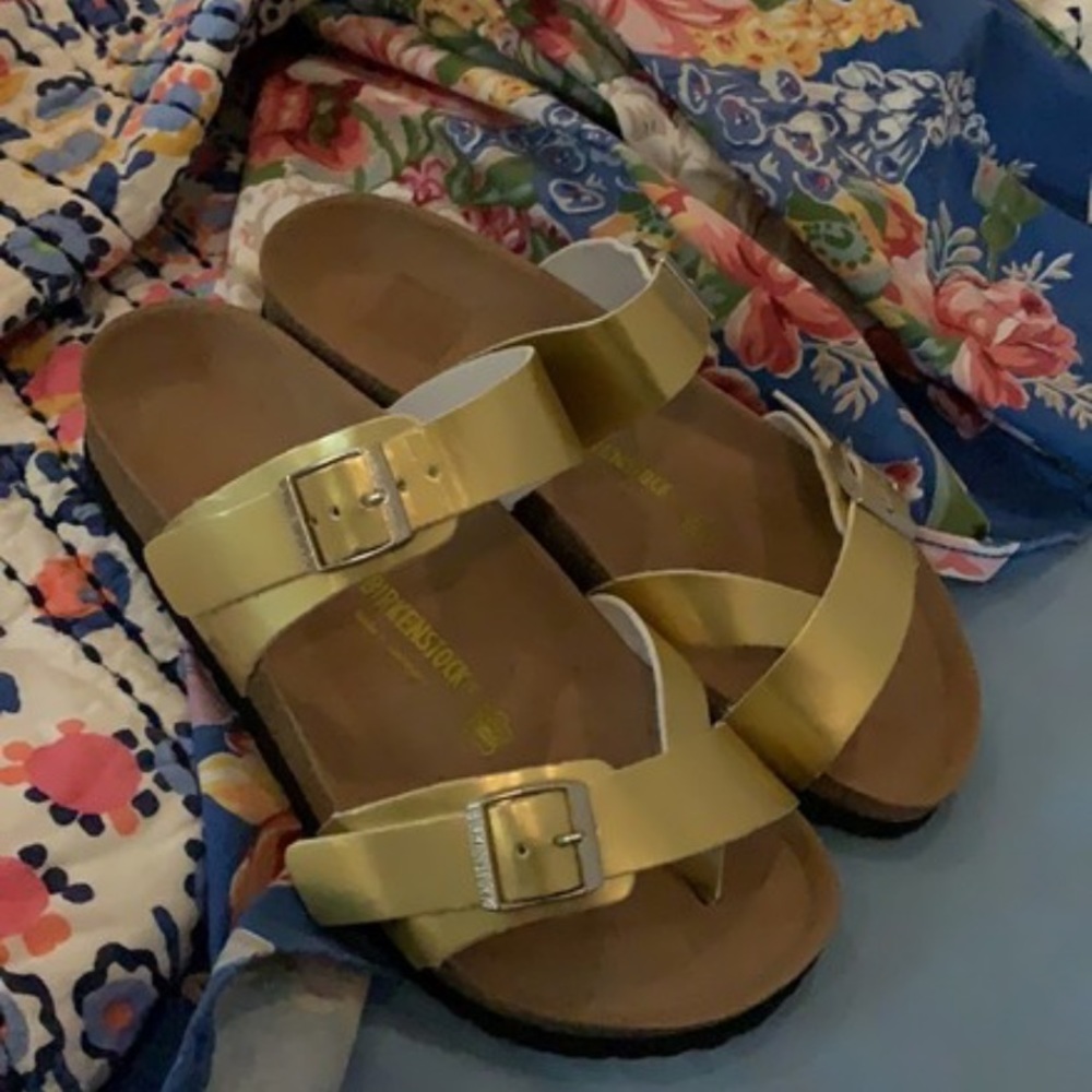 Shiny Gold Birkenstock sandals